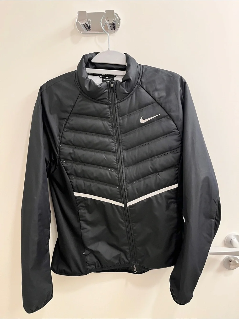 Nike Women's Black Puffer Jacket with White Accents